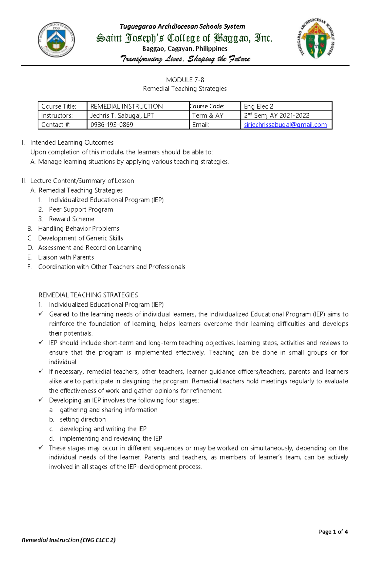 Module 7-8 - Remedial Teaching Strategies - Page 1 of 4 Tuguegarao ...