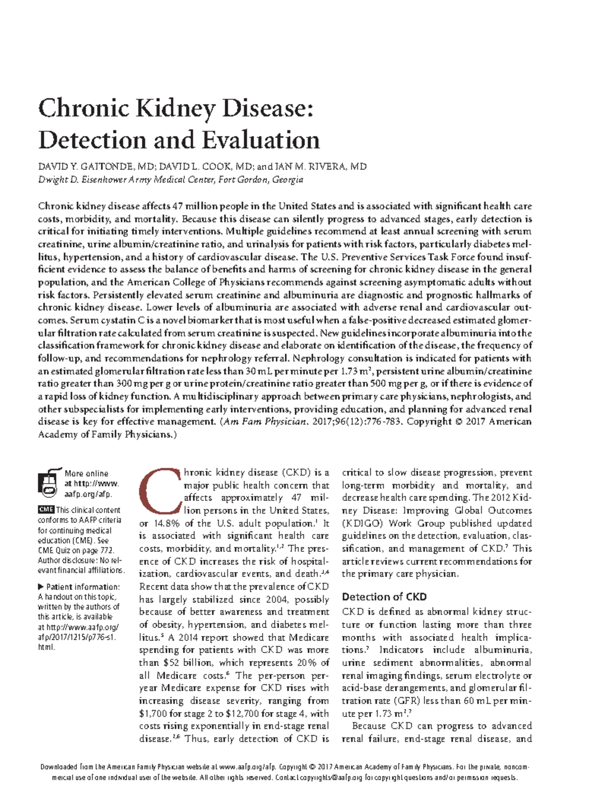 Chronic Kidney Disease Detection and Evaluation - 776 American Family ...