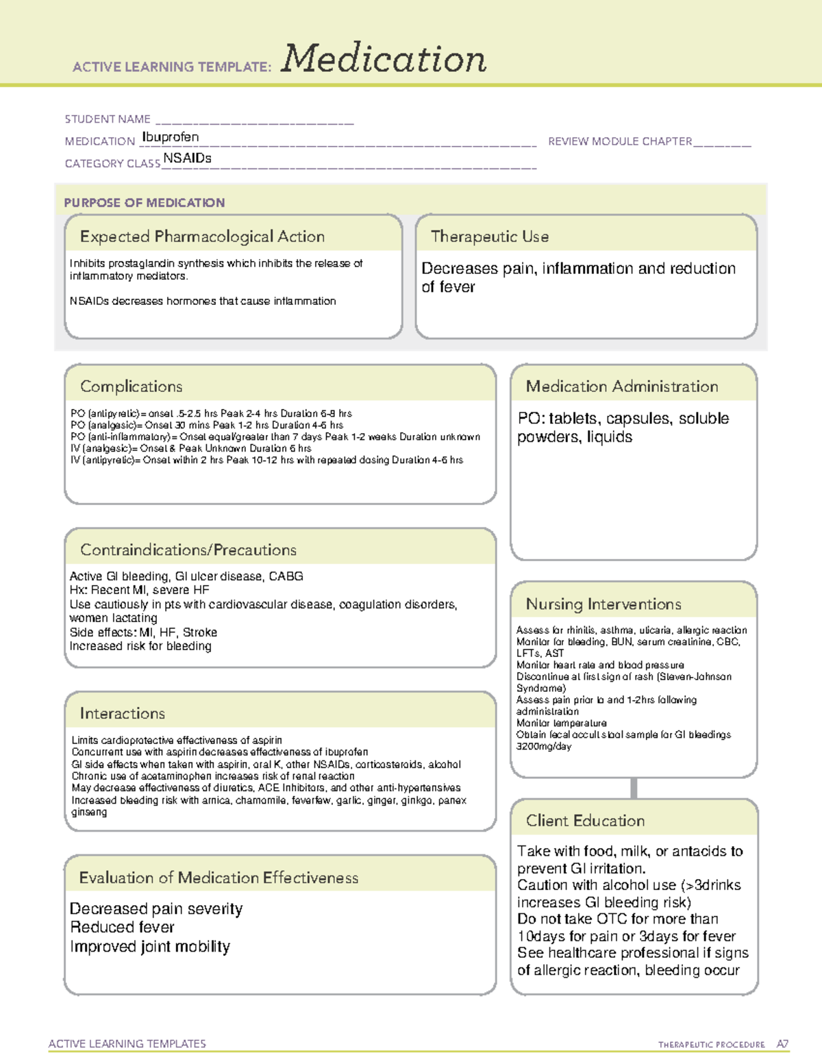 Ibuprofen ACTIVE LEARNING TEMPLATES THERAPEUTIC PROCEDURE A