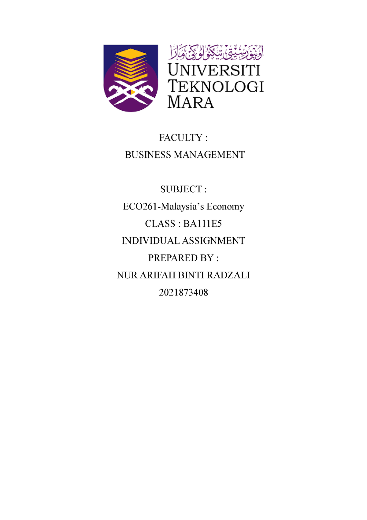 individual assignment eco261