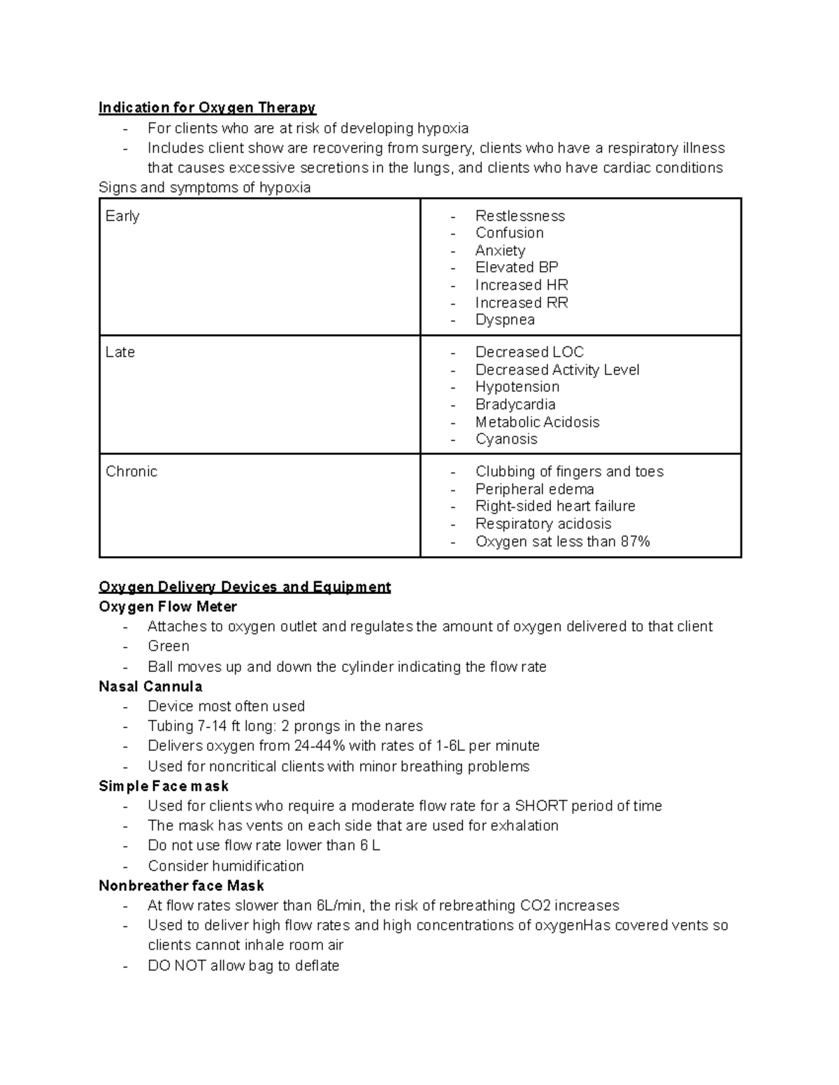 Skills Oxygen Therapy Indication for Oxygen Therapy For clients