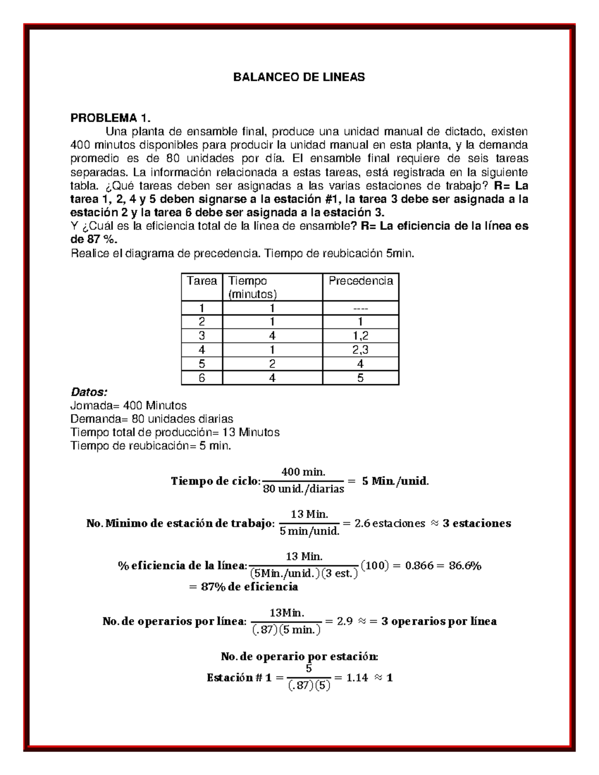 Ejercicios-balanceo-de-lineas Compress - BALANCEO DE LINEAS PROBLEMA 1 ...