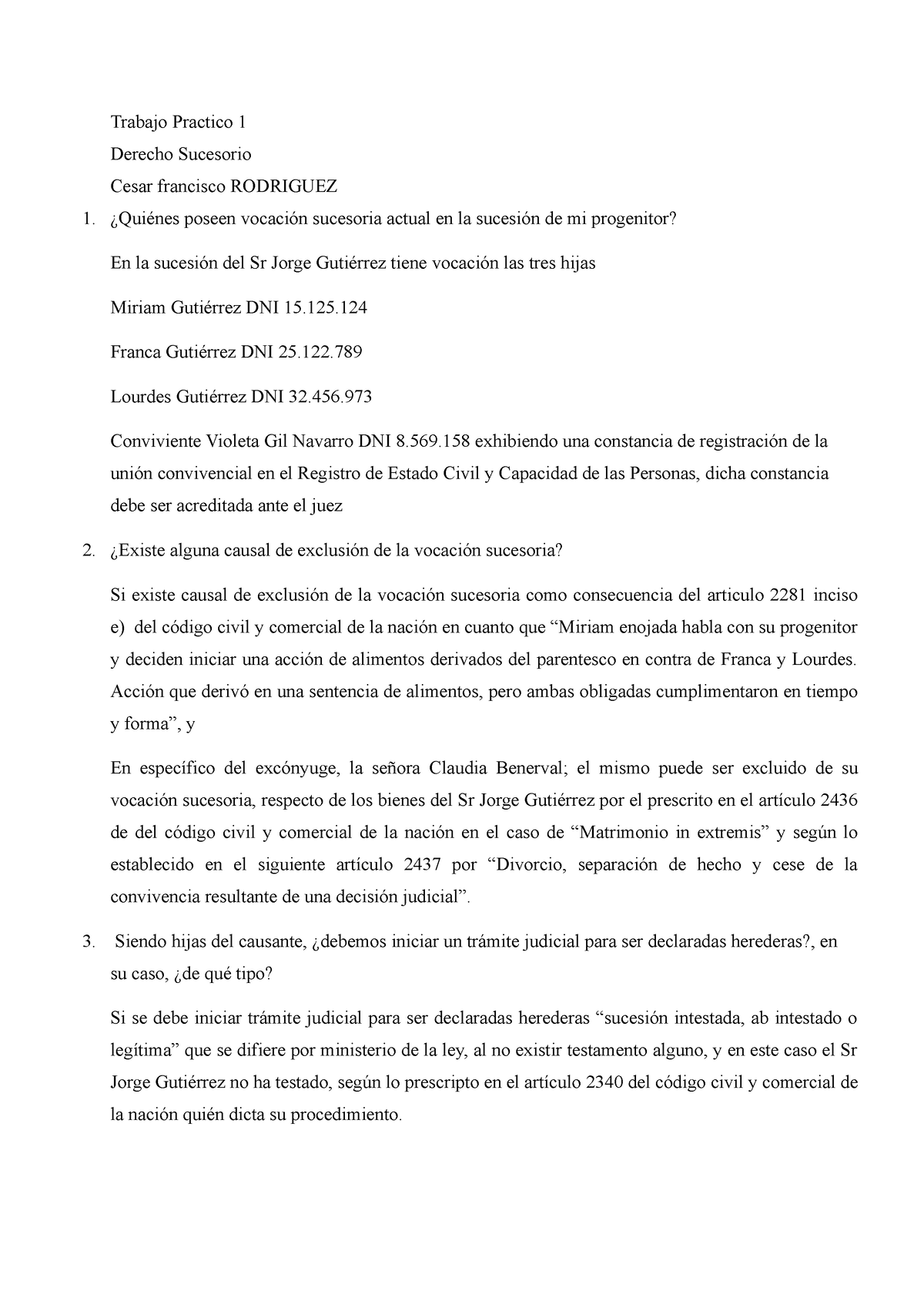 Trabajo Practico 1 - Tp1 - Trabajo Practico 1 Derecho Sucesorio Cesar ...