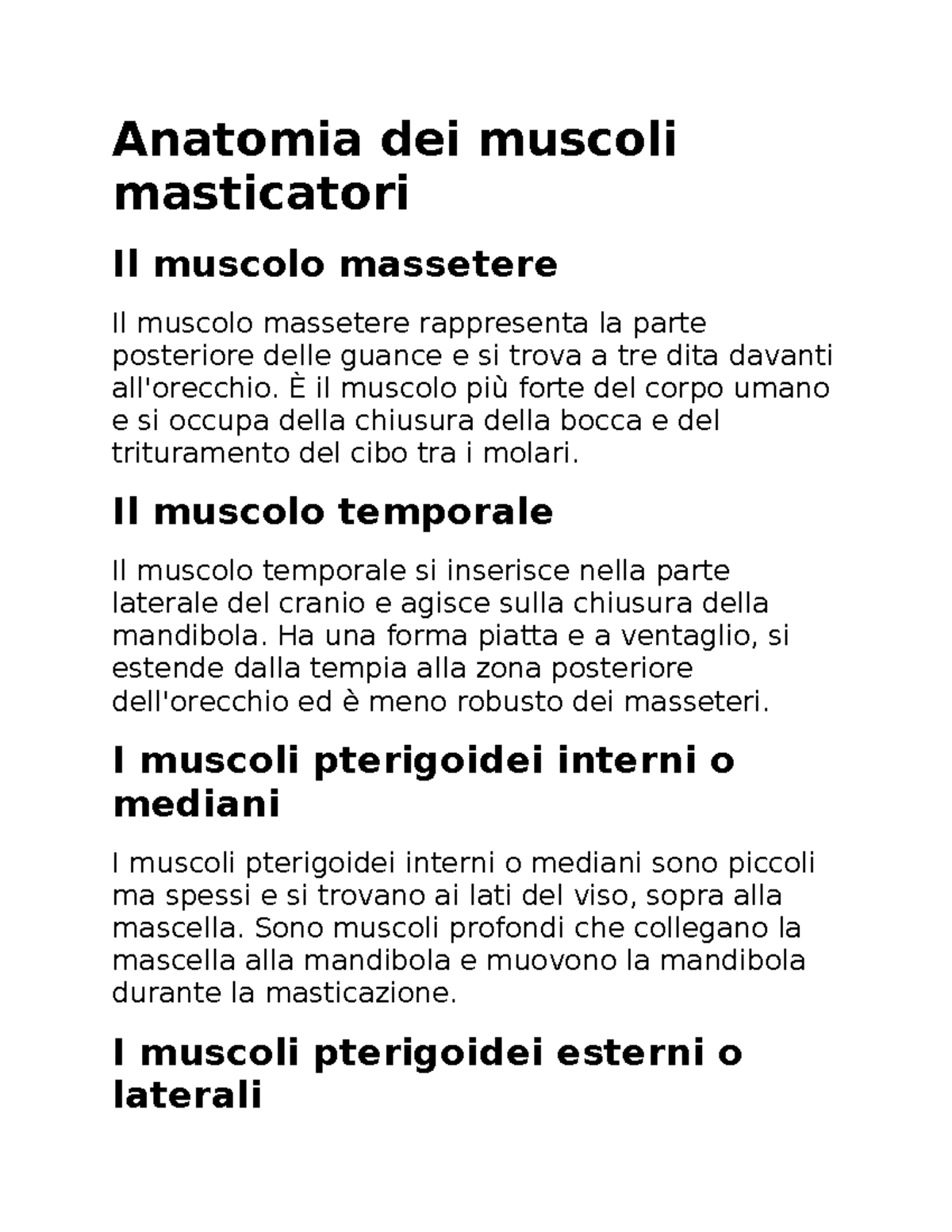 Riassunto Anatomia dei muscoli masticatori - Anatomia dei muscoli ...