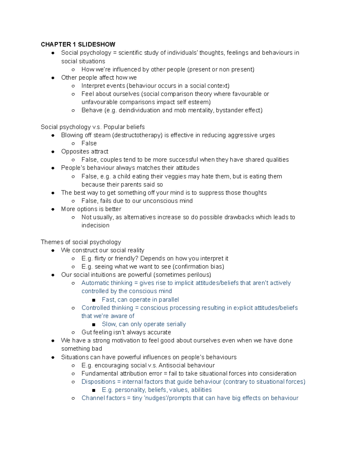 2720 Ch. 1 Notes - CHAPTER 1 SLIDESHOW Social psychology = scientific ...