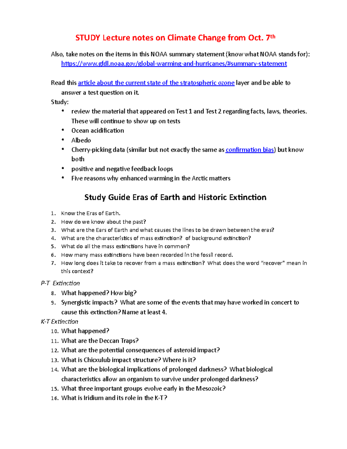 T3 Study Guide Eras of Earth and Historic Extinction - STUDY Lecture ...