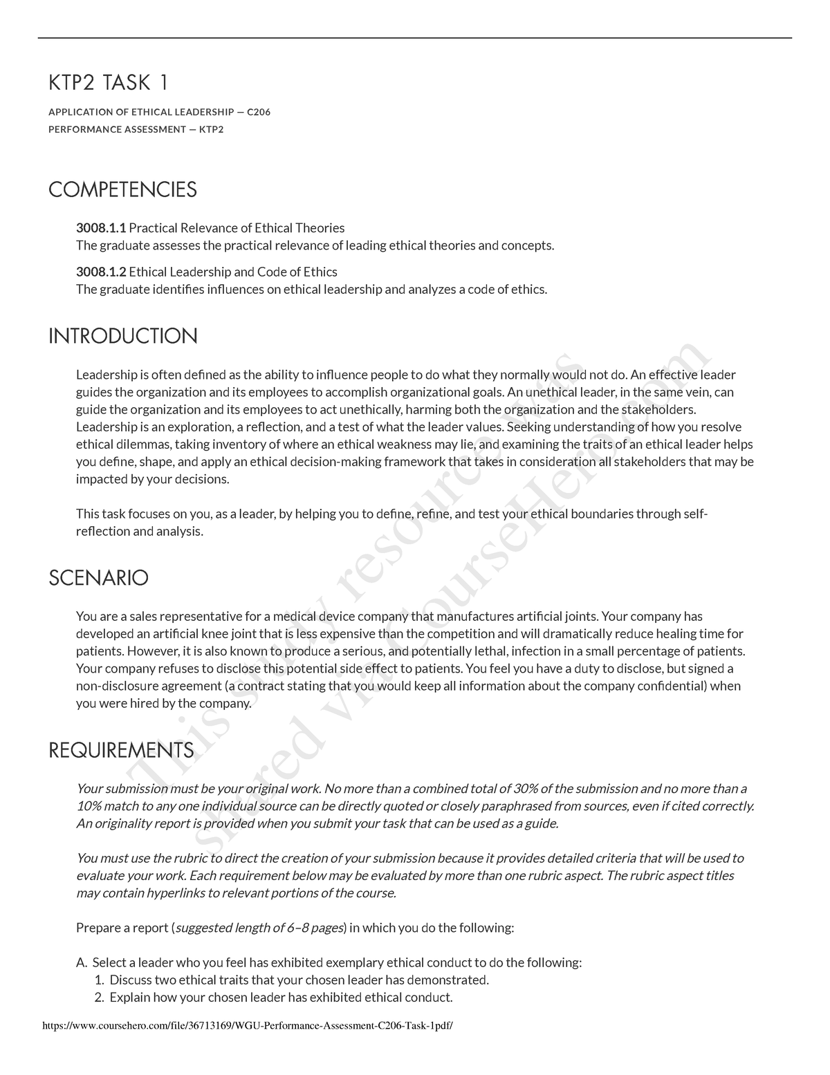 WGU Performance Assessment C206 Task 1 - KTP2 TASK 1 APPLICATION OF ...