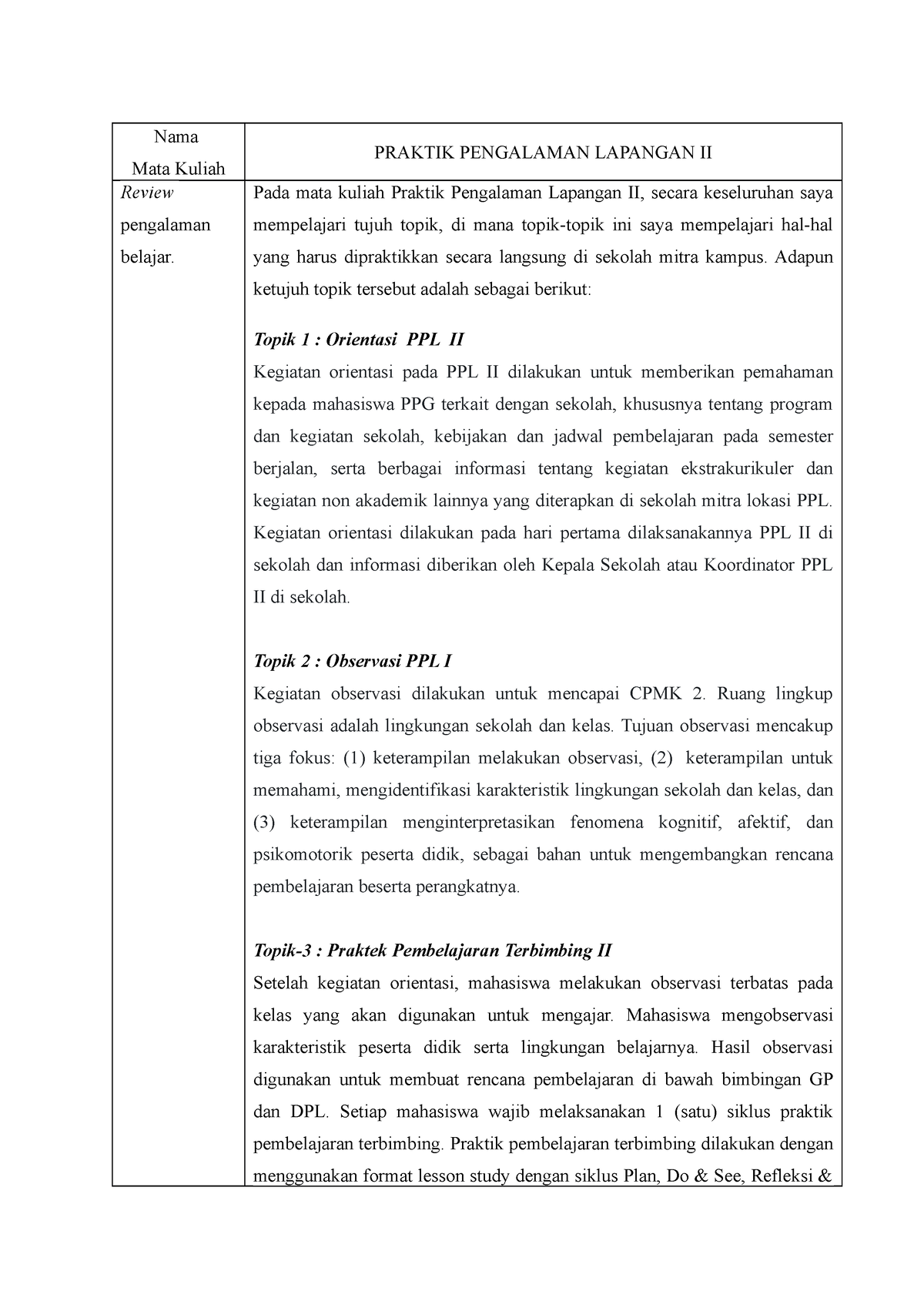 Jurnal Refleksi-Praktik Pengalaman Lapangan II - Nama Mata Kuliah ...