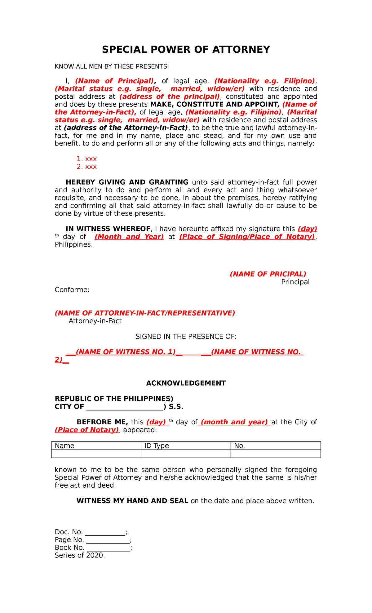 Free Editable Special Power Of Attorney Template - Special Power Of 