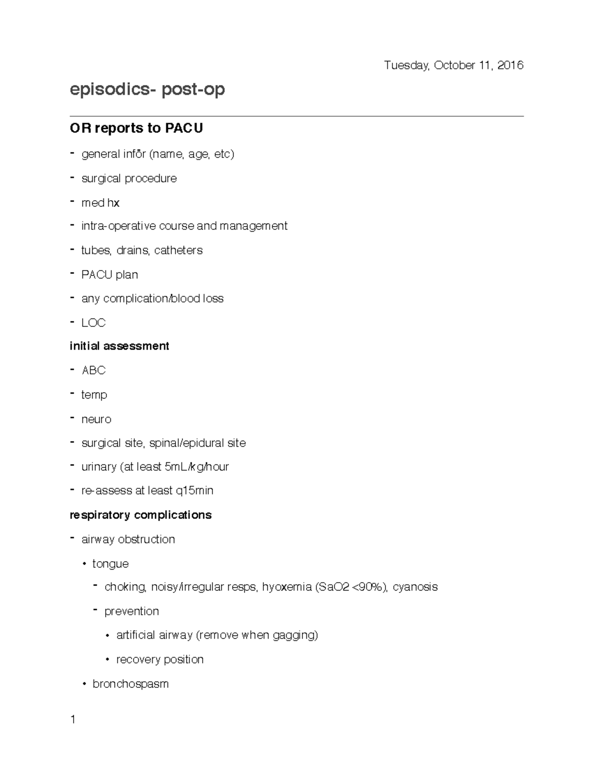 Post-op notes - Dr. Rickeard - Tuesday, October 11, 2016 OR reports to ...