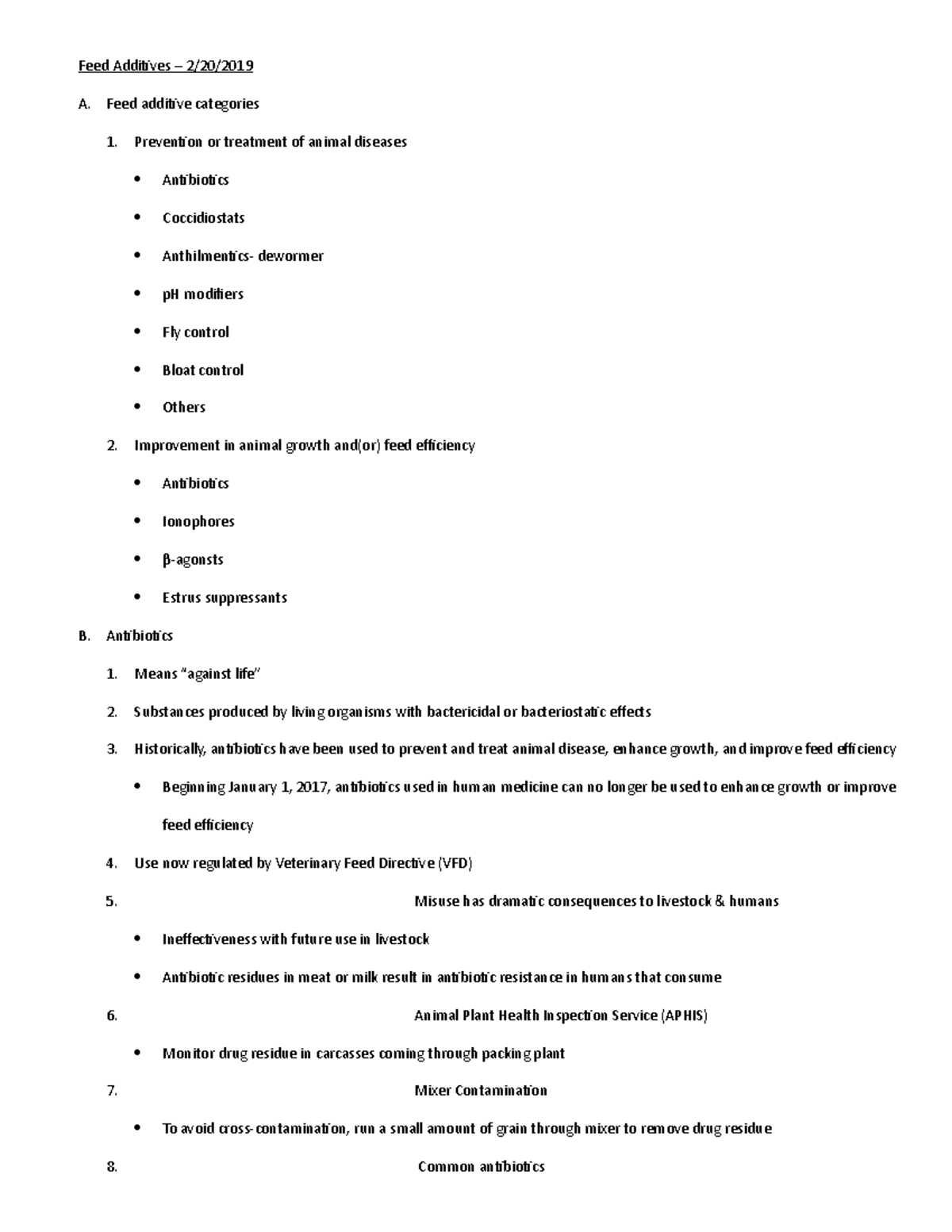 As 319 Feed Additives Lecture Notes Feed Additives 2 20 2019 A Feed Additive Categories 1