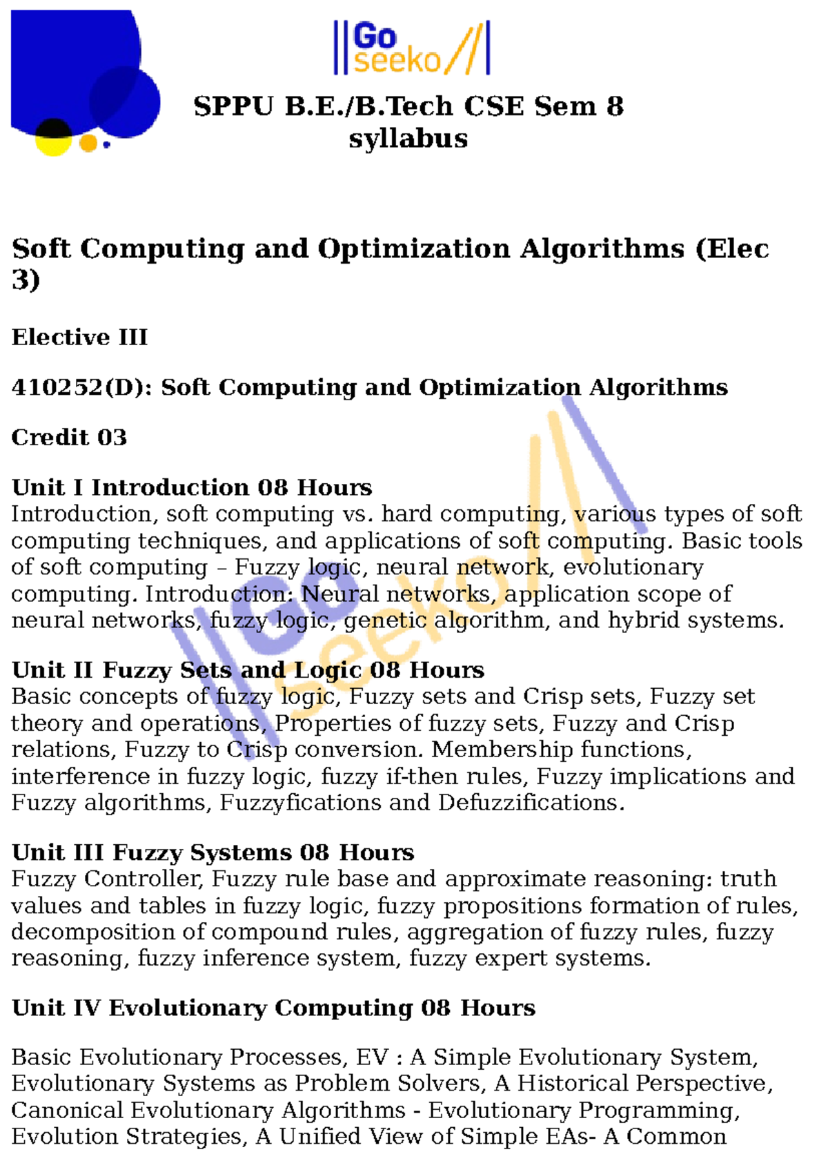 CSE Sem 8 Syllabus 2015 - SPPU B.E./B CSE Sem Syllabus Soft Computing ...