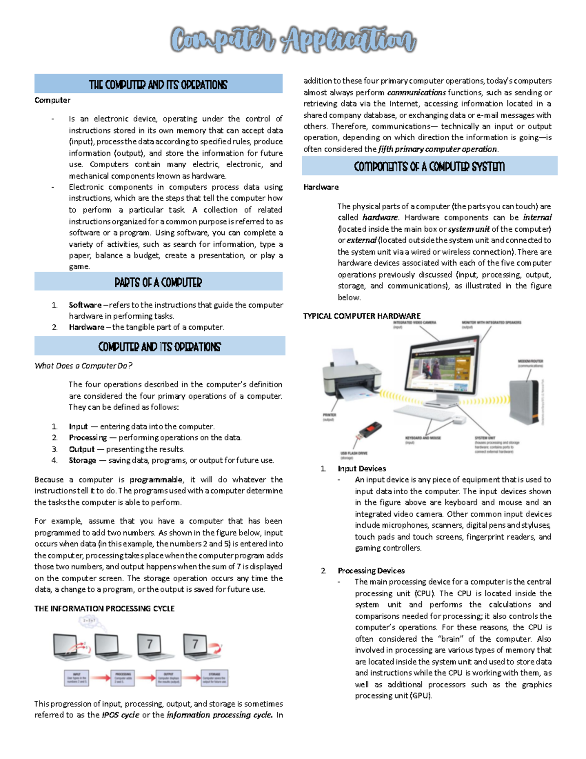 COMP - Computer Application Notes - Computer Application THE COMPUTER ...