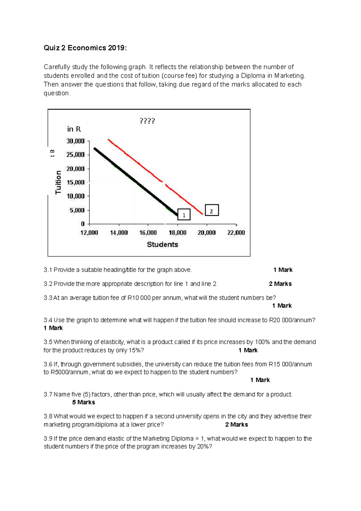 Quiz 2 6 March 2019, questions - Quiz 2 Economics 2019: Carefully study ...