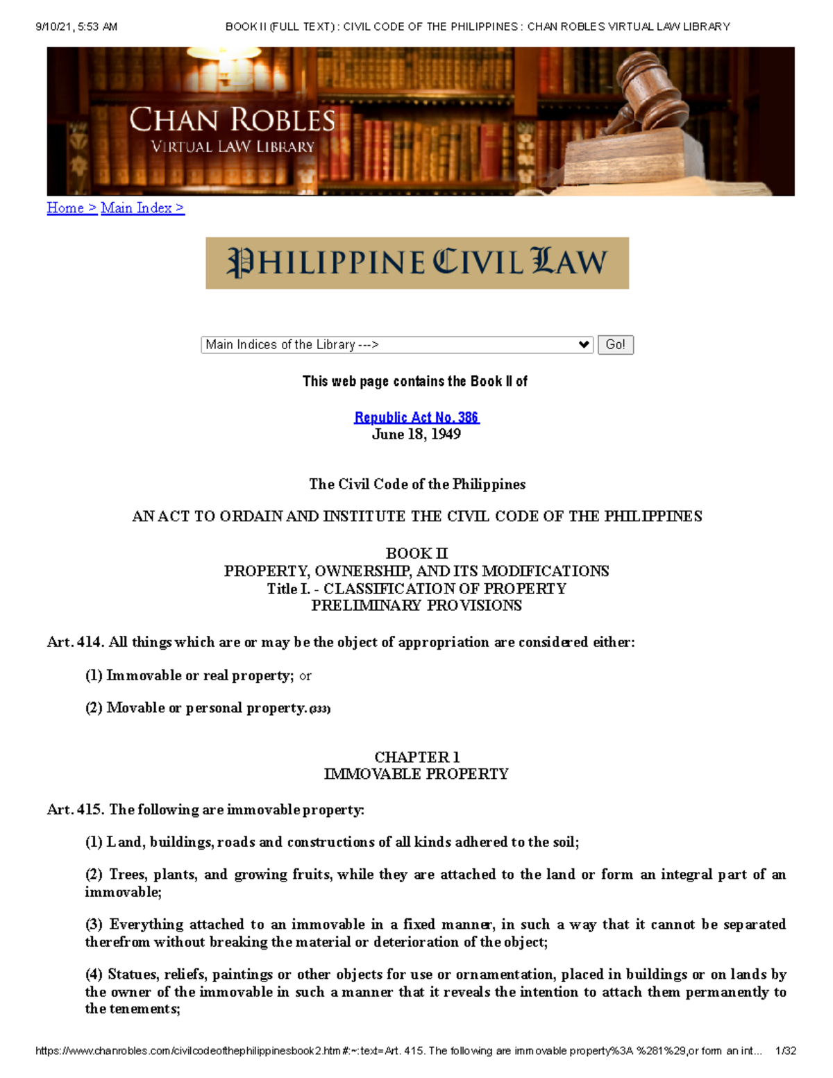 BOOK II (FULL TEXT) Civil CODE OF THE Philippines CHAN Robles Virtual ...