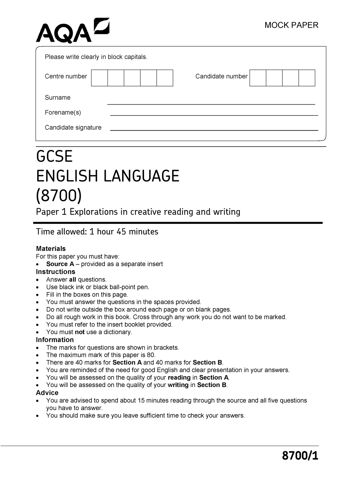 Gcse English Language Paper 1 November 2023 - Image to u