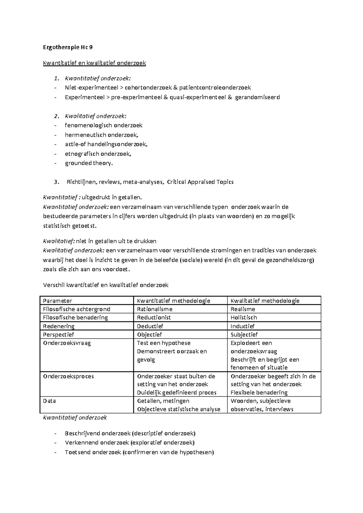 Samenvatting Ergotherapie - Ergotherapie Hc 9 Kwantitatief En ...