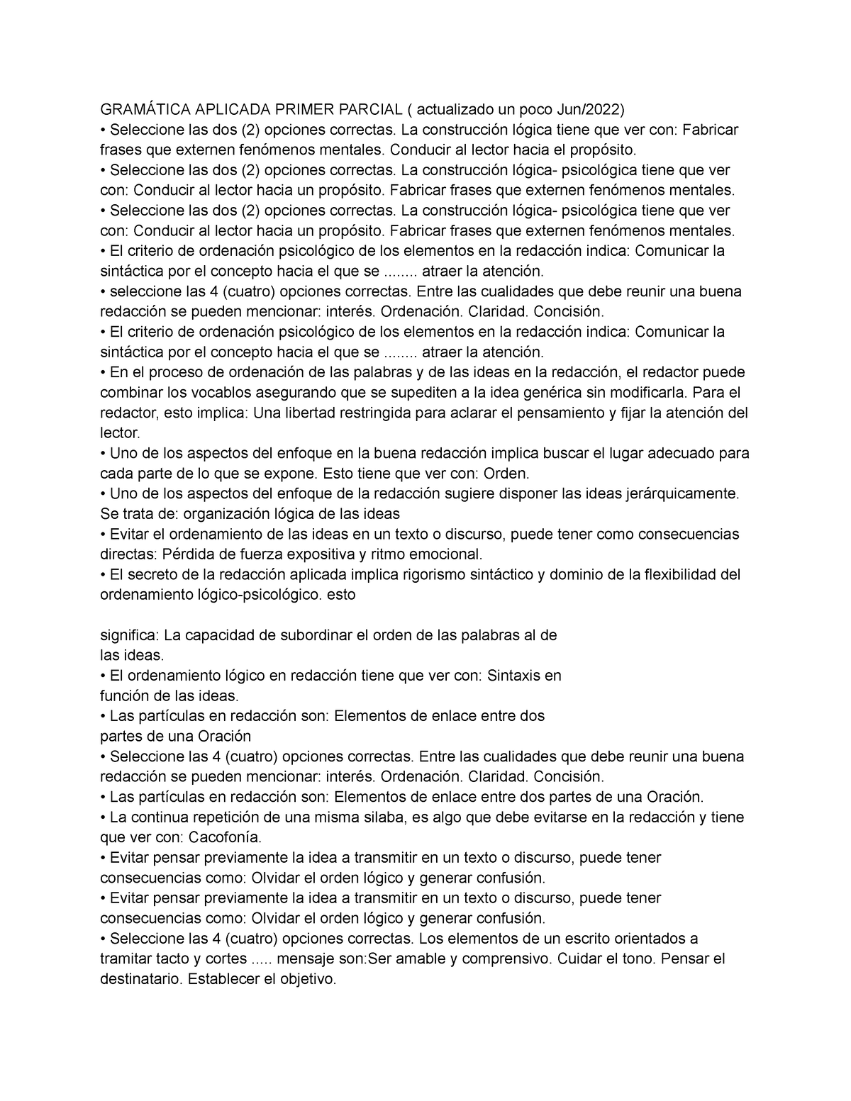 Preguntero Gramatica Primer Parcial - GRAMÁTICA APLICADA PRIMER PARCIAL ...