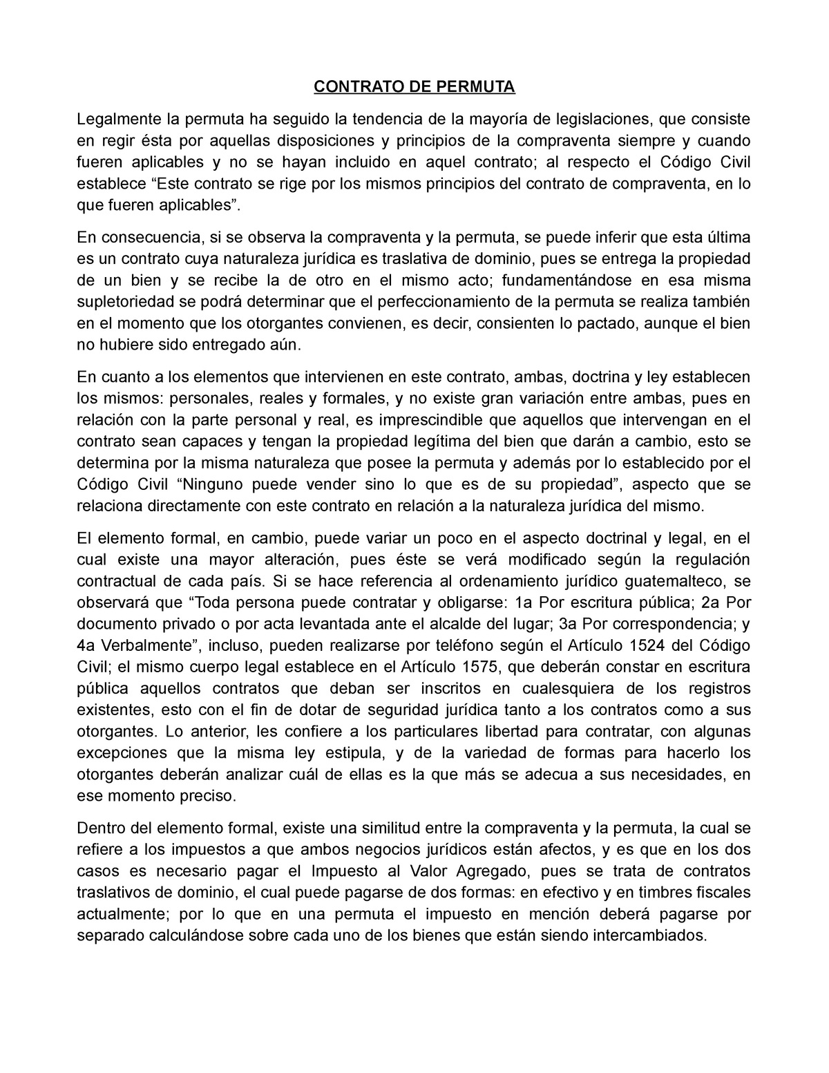 Contrato De Permuta Analisis Contrato De Permuta Legalmente La Permuta Ha Seguido La Tendencia 1731