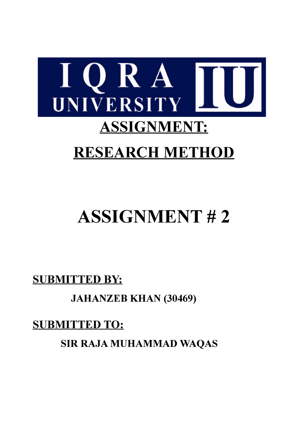 iqra university assignment front page