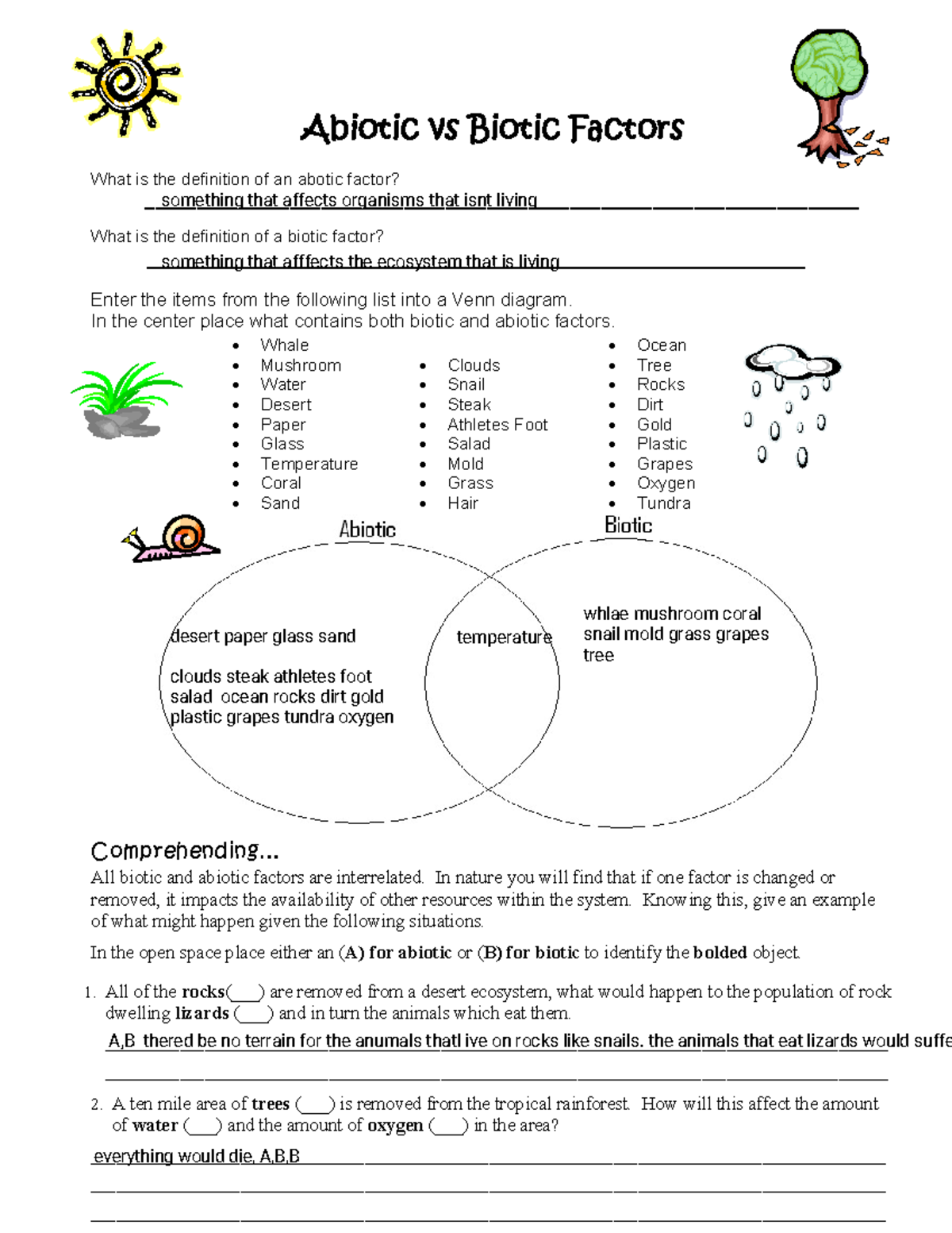 Abiotic vs Biotic - dasd - Abiotic vs Biotic Factors What is the ...