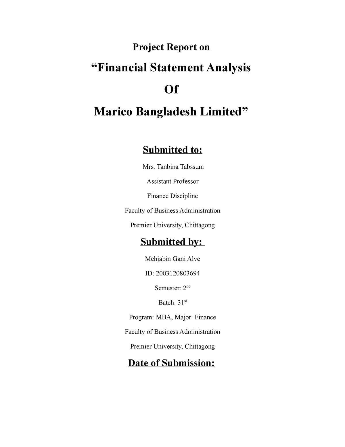project report on marico bangladesh limited - Project Report on ...