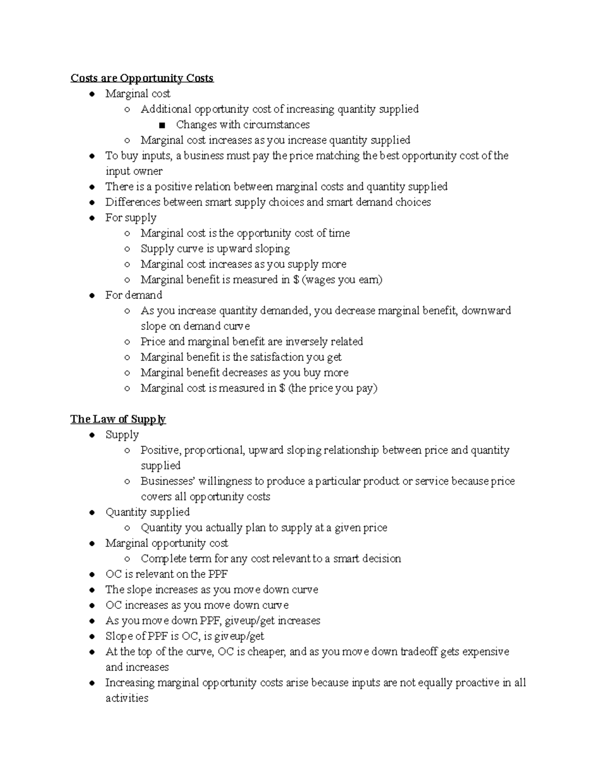 ECN 104 - Intro To Micoeconomics - Chapters 3 And 4 - Costs Are ...