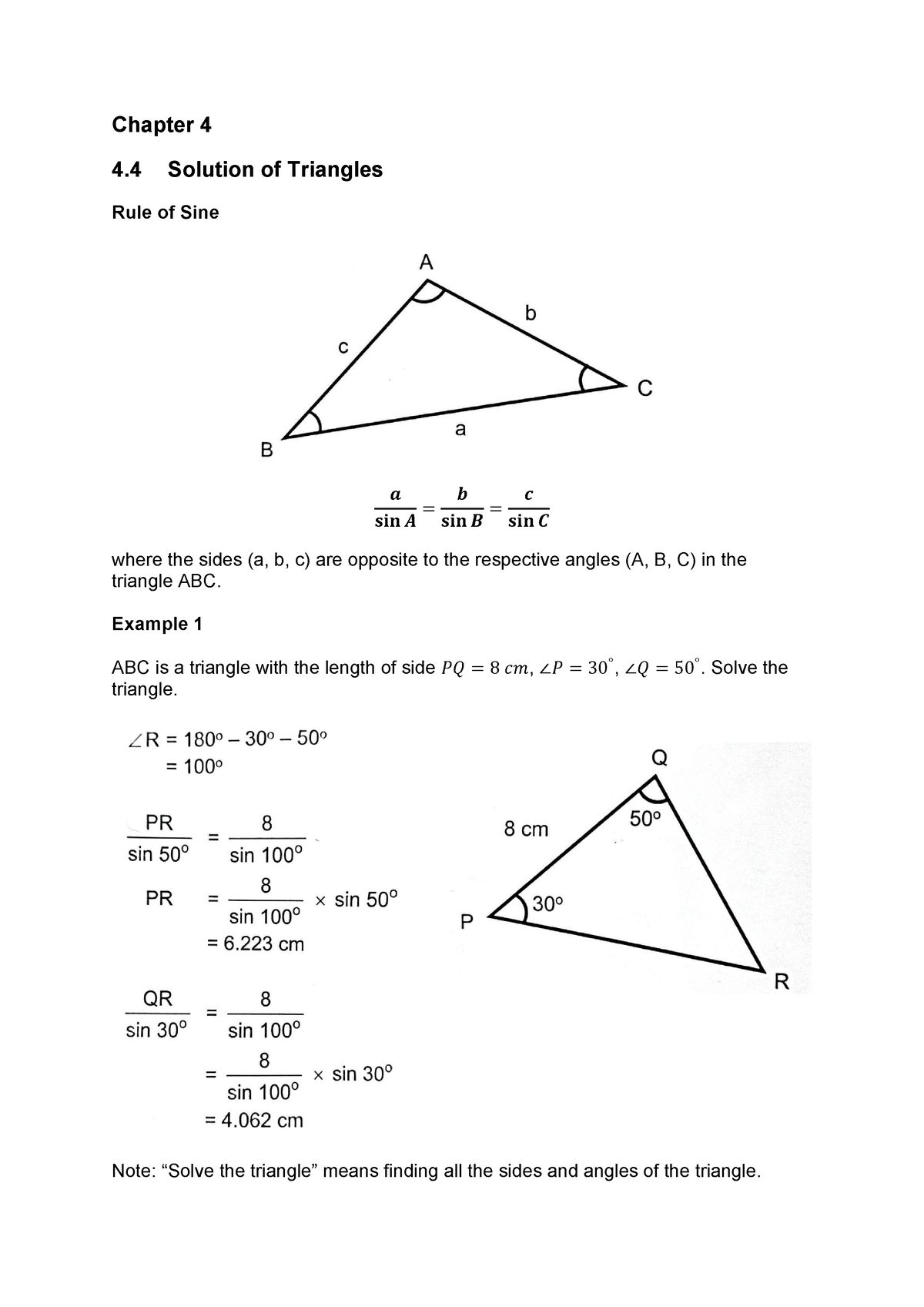 4.4 Solution Of Triangles - Chapter 4 4 Solution Of Triangles Rule Of ...