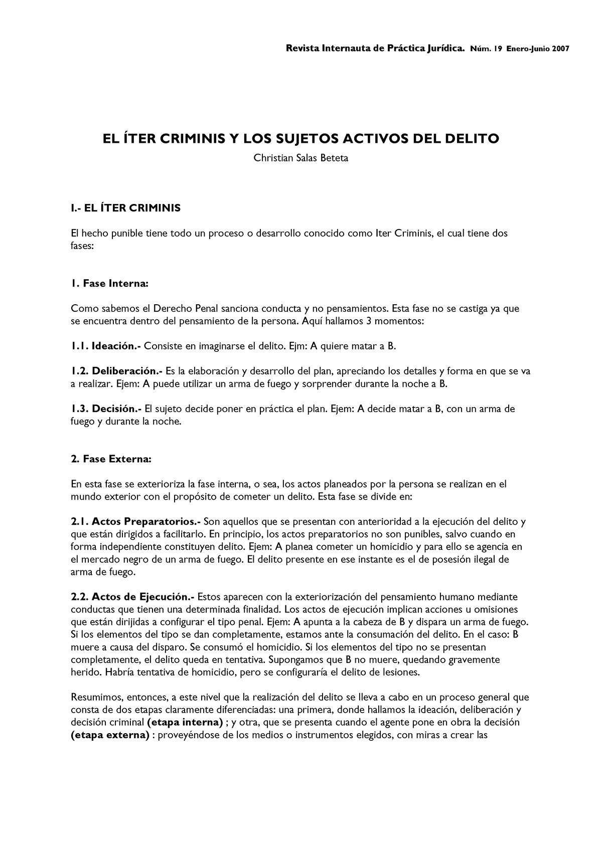 ITER Crinimis Y Sujetos DEL Delito - EL ÍTER CRIMINIS Y LOS SUJETOS ...