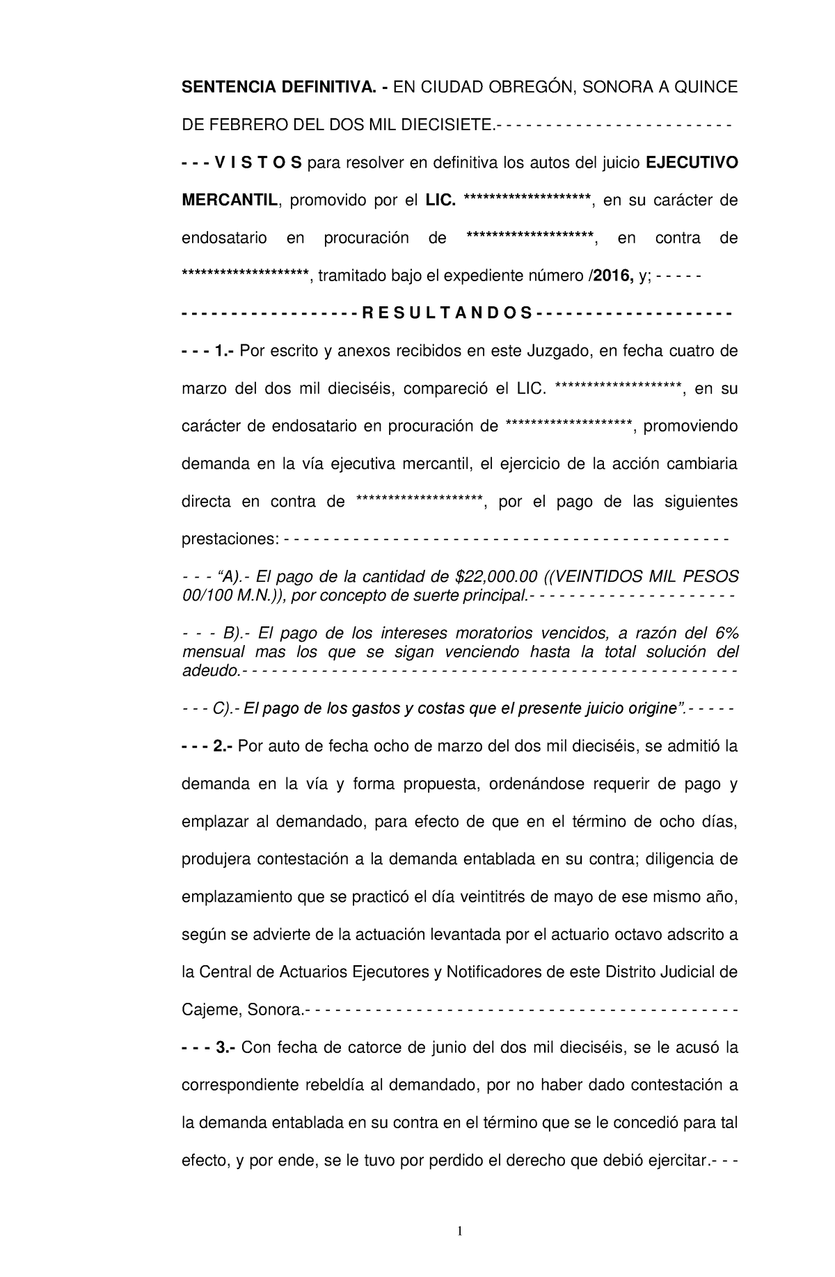 Sentencia Juicio Ejecutivo Mercantil COTC 150217 - SENTENCIA DEFINITIVA ...