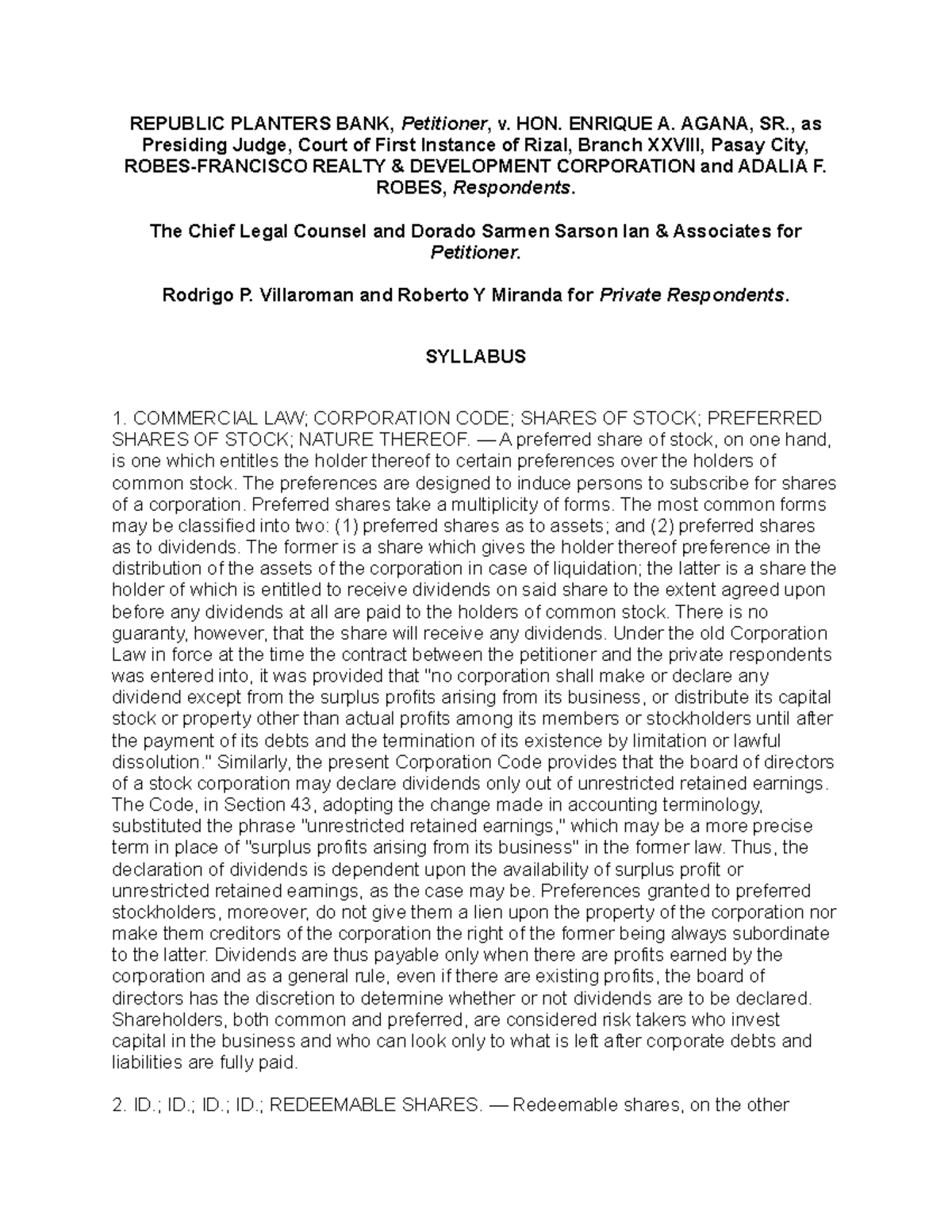 Cases (Sept 17 & 18) REPUBLIC PLANTERS BANK, Petitioner, v. HON