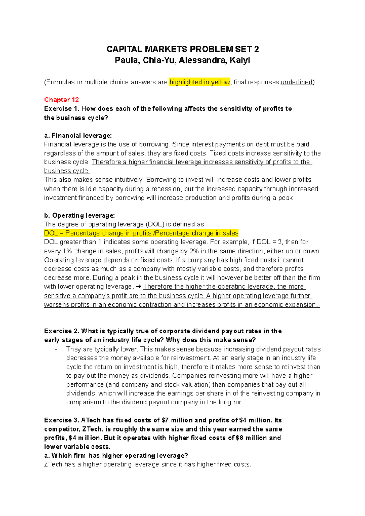 Capital Markets Problem SET 2 - Studocu