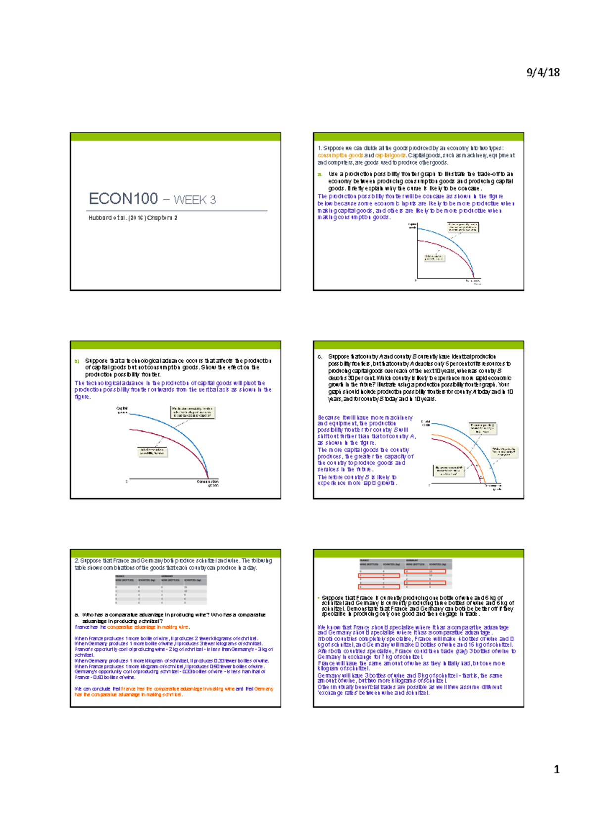 ECON100 Tutorial Answer Wk 3 - 1. Suppose We Can Divide All The Goods ...