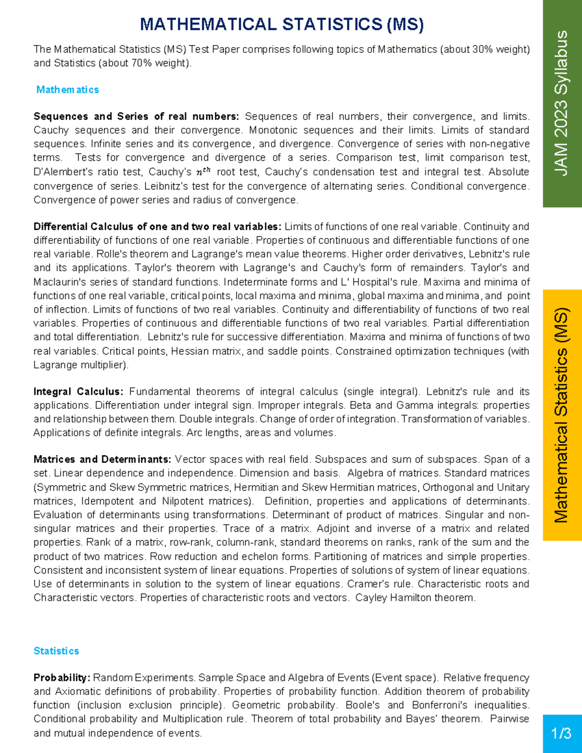 MS Syllabi - Syllabus for ms - MATHEMATICAL STATISTICS (MS) The ...