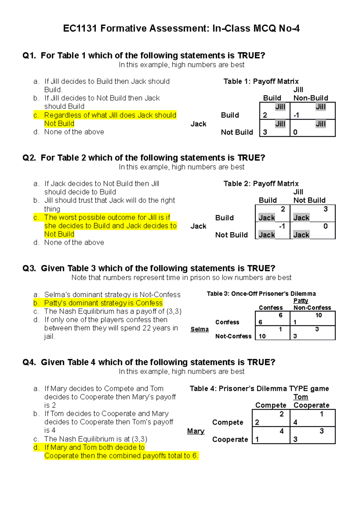 In-Class Mcq - Prisoners Dilemma - Economic Decision Making - Ec1131 - -  Studocu In-Class Mcq - Prisoners Dilemma - Economic Decision Making - Ec1131 - -  Studocu