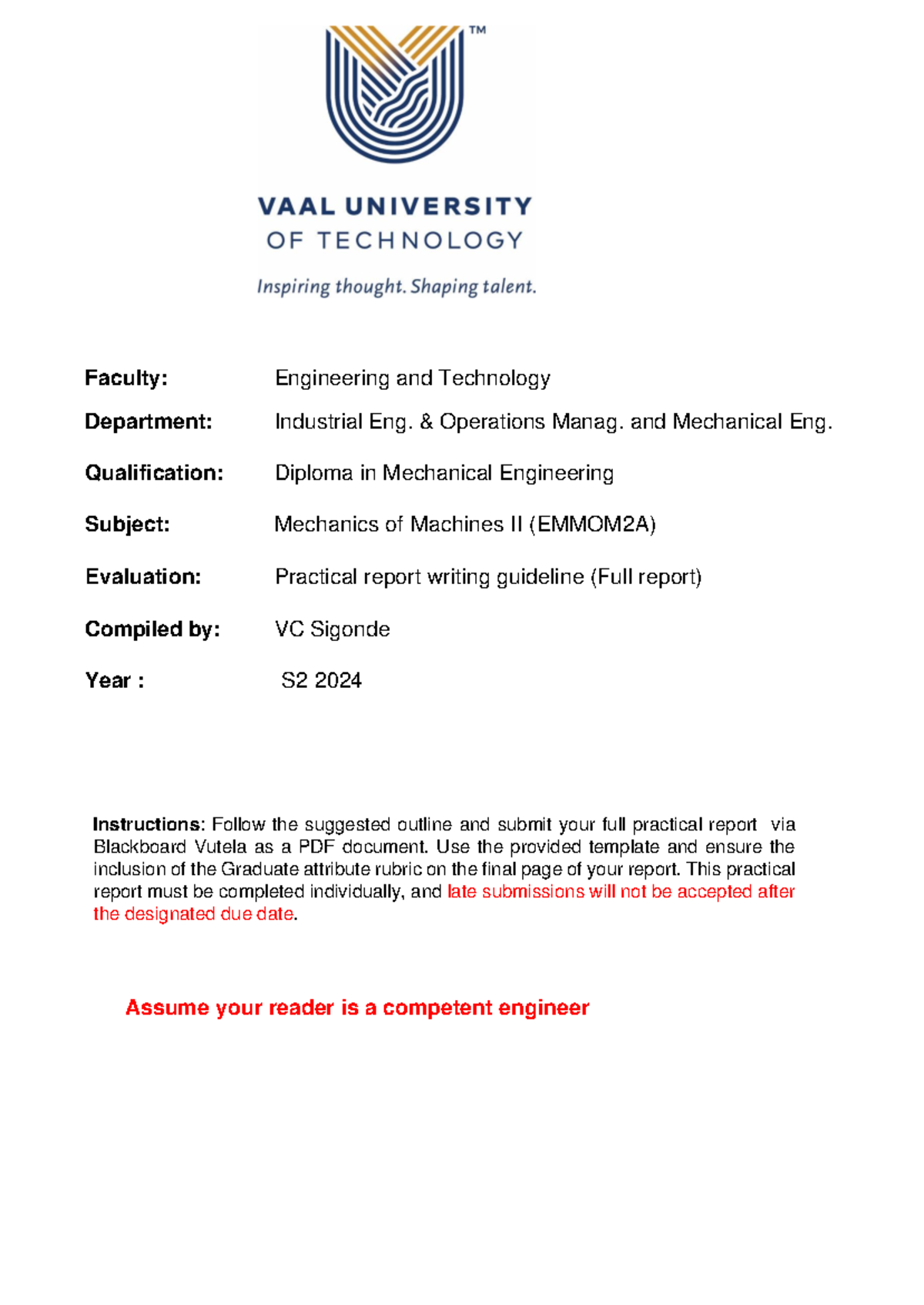 Full report writing guide line 2024 MECH 2 - Faculty: Engineering and ...