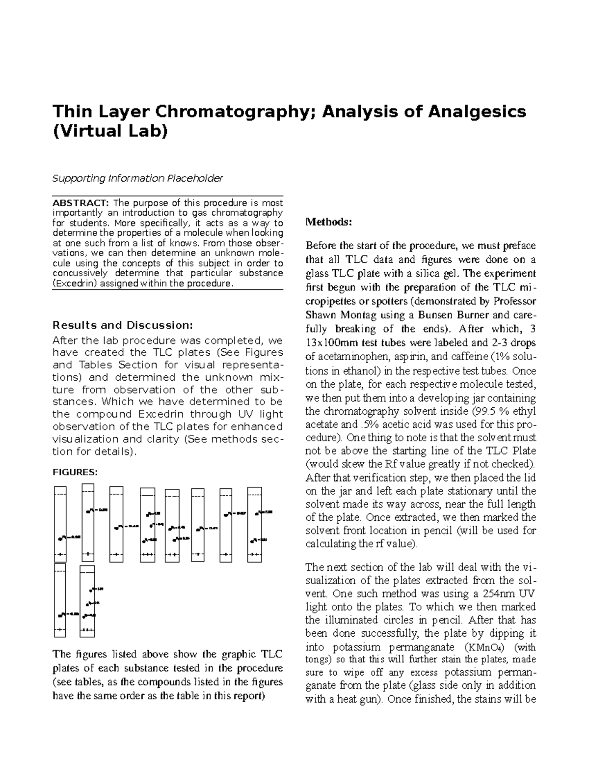 TLC Lab Report Thin Layer Chromatography; Analysis of Analgesics