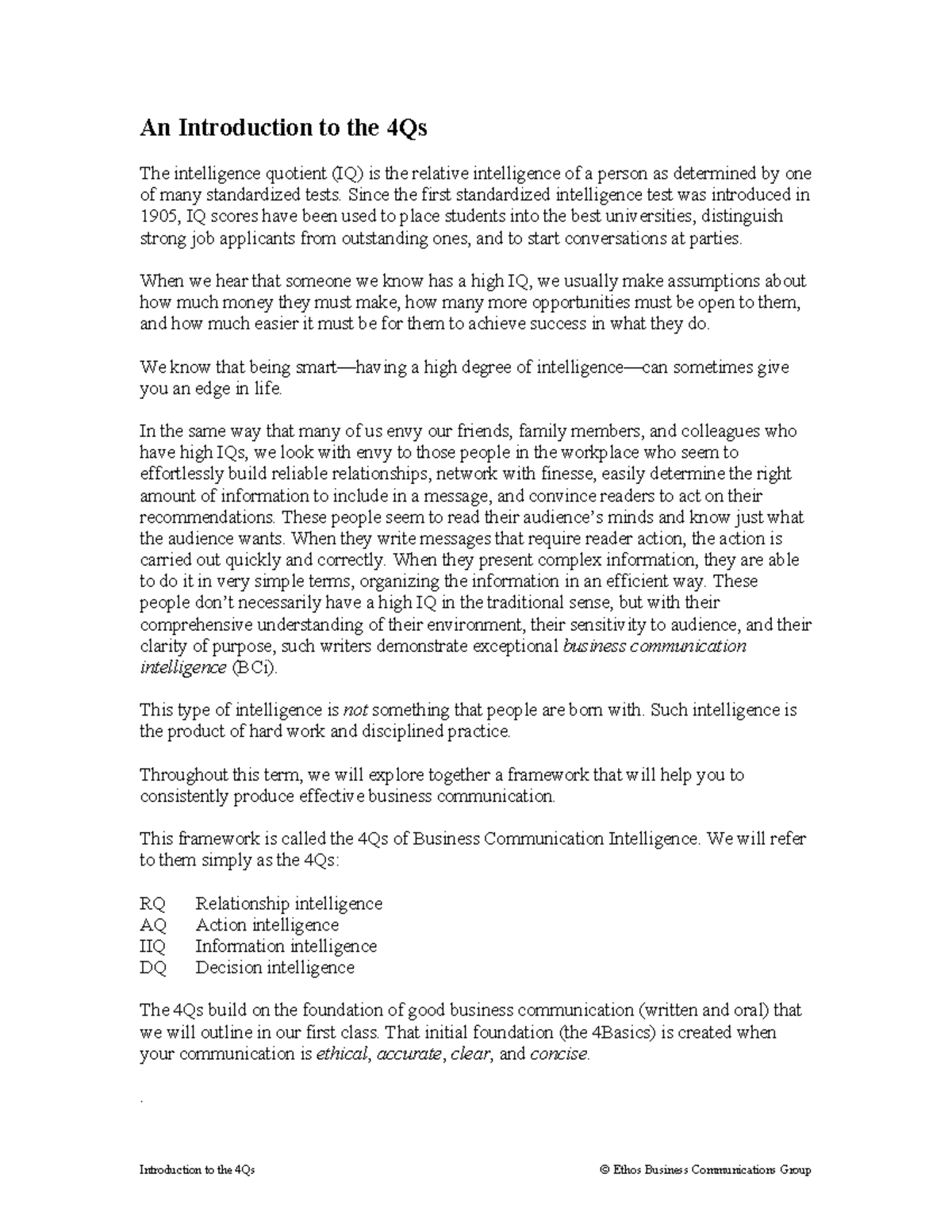 An Introduction to the 4Qs - Since the first standardized intelligence ...
