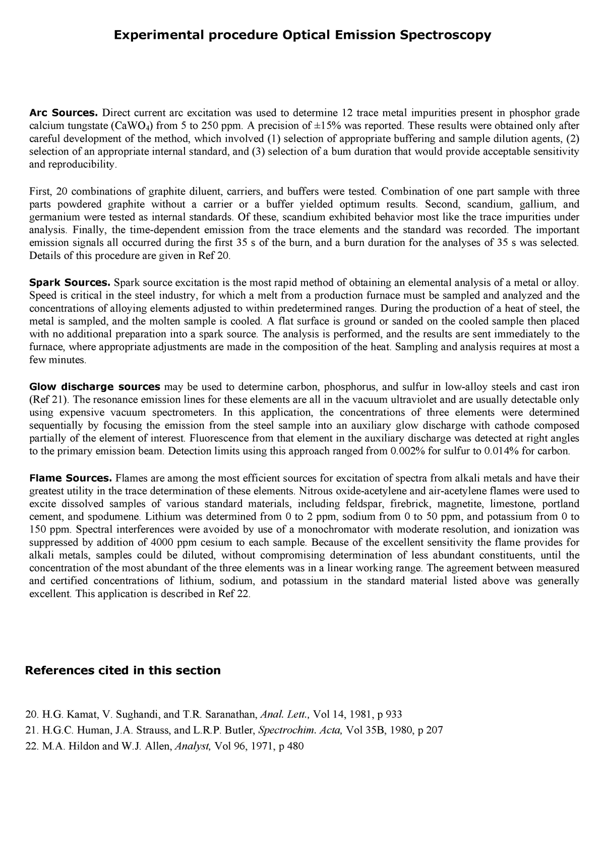 Experimental procedure Optical Emission Spectroscopy - Arc Sources ...