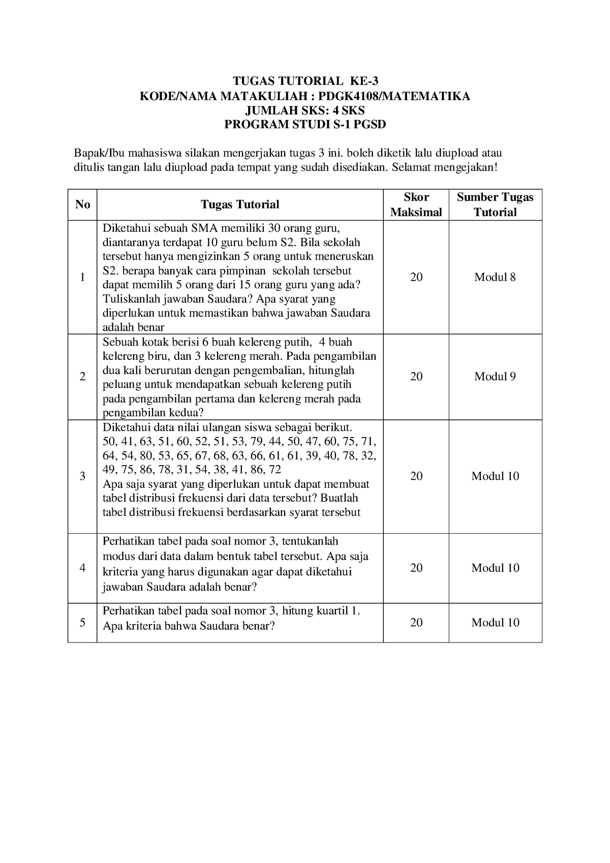 Tugas Tutorial 3 PDGK4108 - TUGAS TUTORIAL KE- KODE/NAMA MATAKULIAH ...