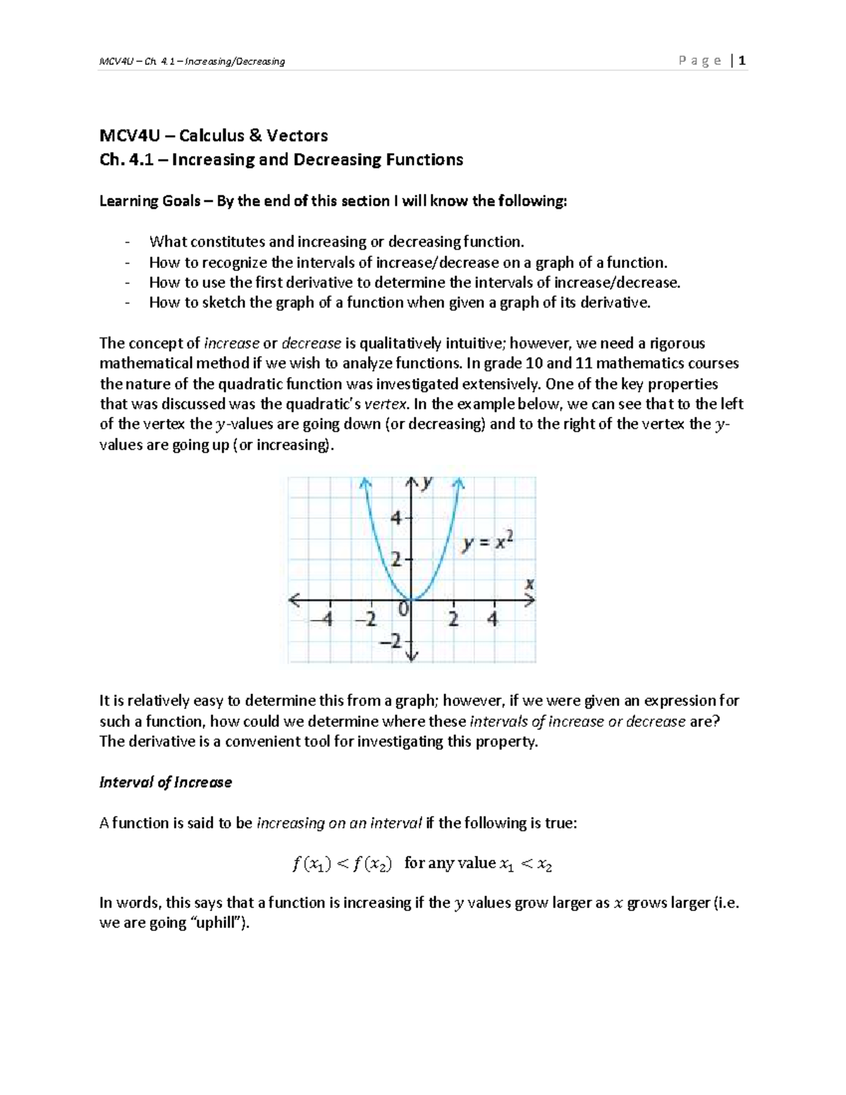 MCV4U - Ch. 4.1 - Increasing and Decreasing Functions - MCV4U ...
