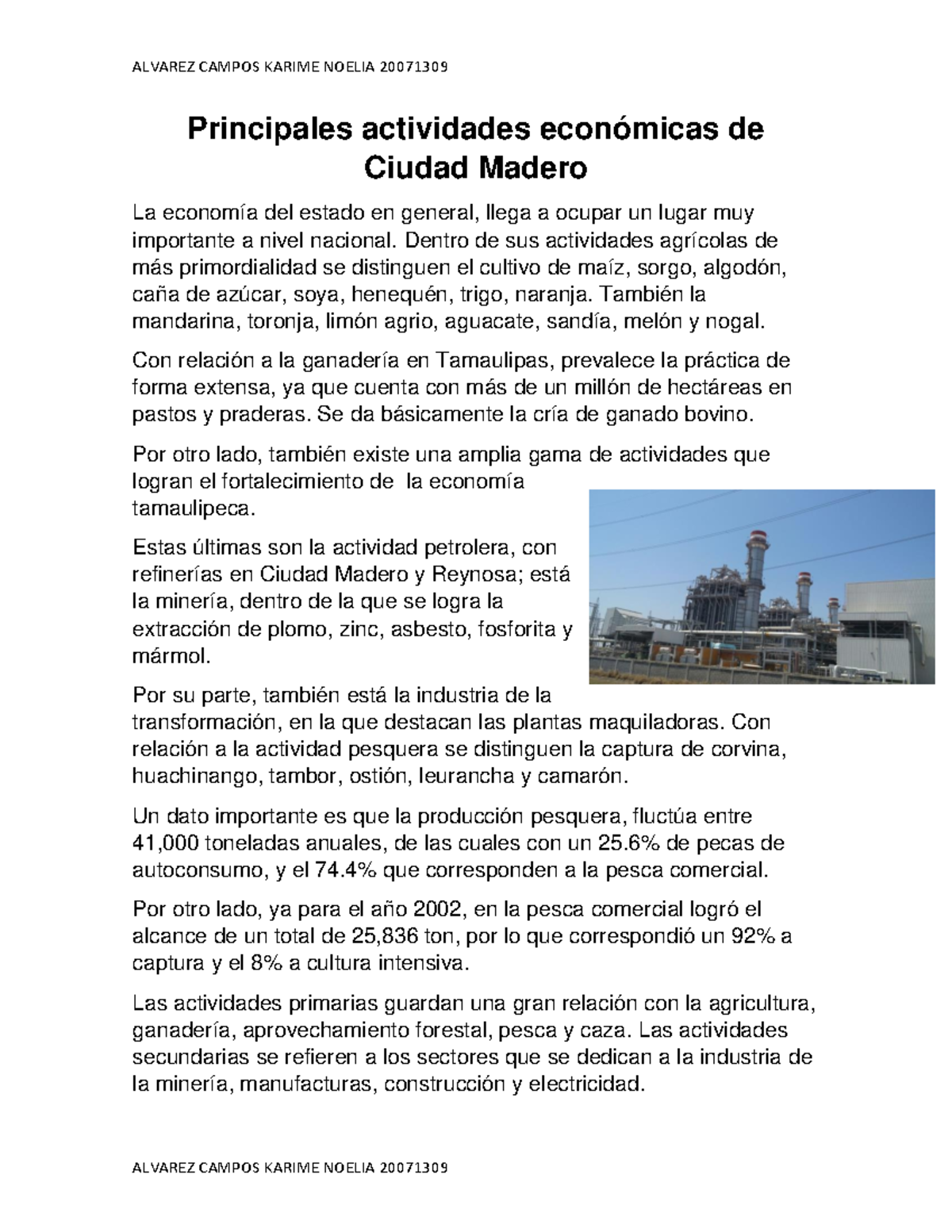 Principales actividades económicas de Ciudad Madero Principales actividades económicas de