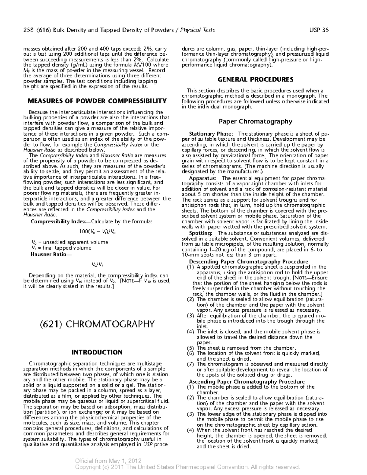 0258-0265 [621] Chromatography - 258 〈 616 〉 Bulk Density and Tapped ...