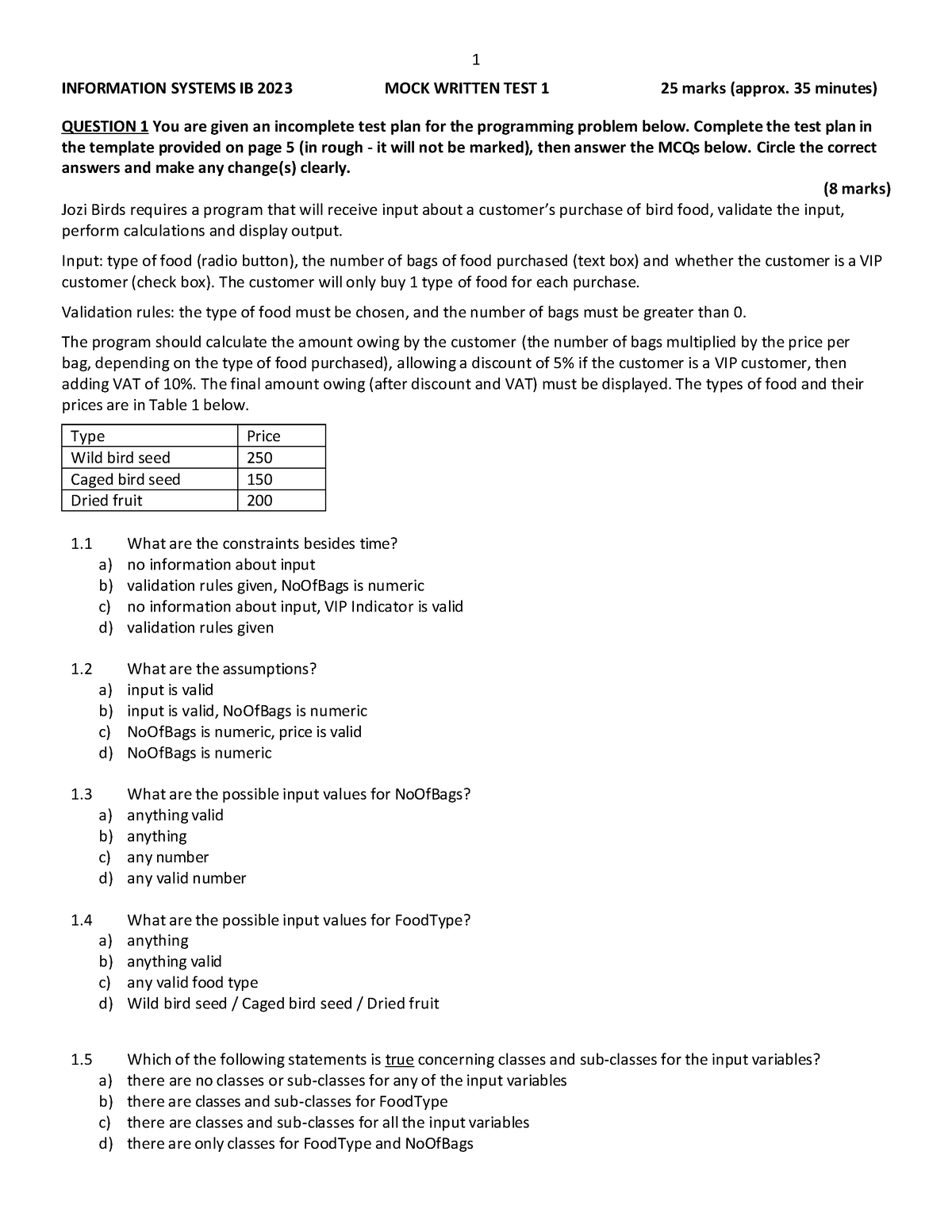 ISIB 2023 mock test 1 - mock text - INFORMATION SYSTEMS IB 2023 MOCK ...