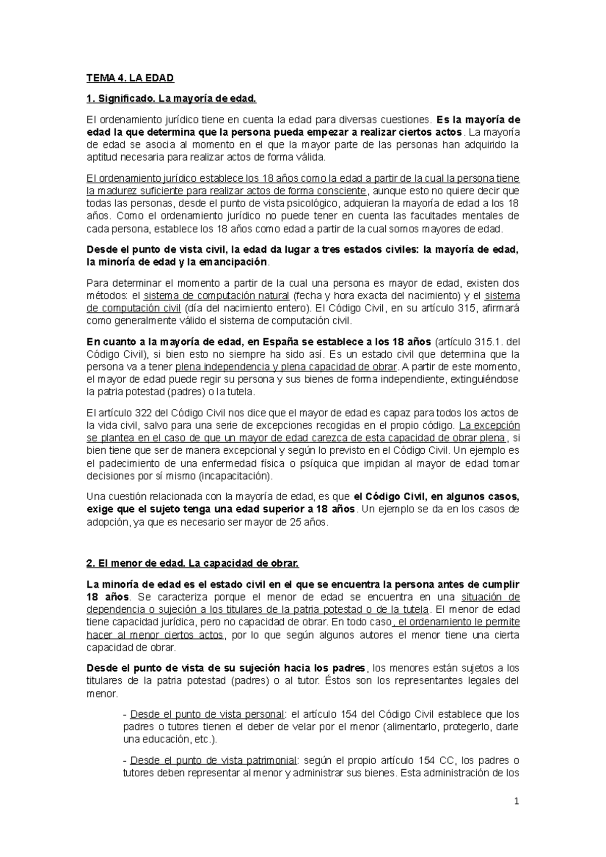 TEMA 4 - Apuntes - TEMA 4. LA EDAD Significado. La mayoría de edad. El ...