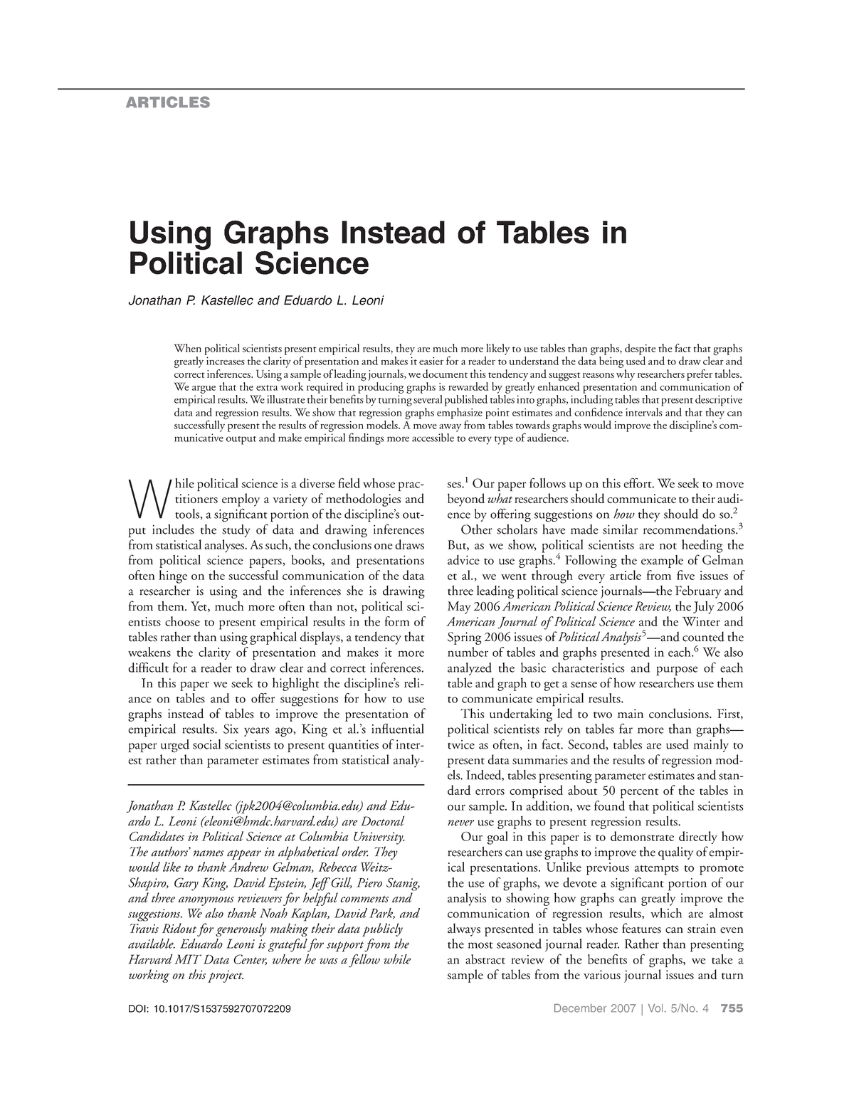 Using Graphs Instead Of Tables In Political Science