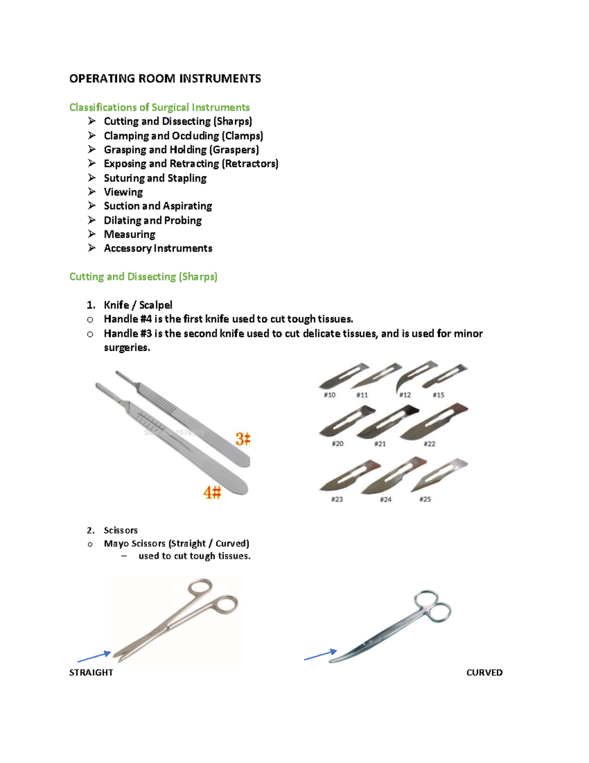OR Instruments OPERATING ROOM INSTRUMENTS Classifications of