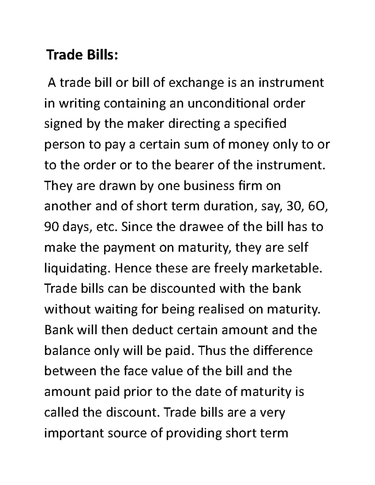 Trade papers Trade Bills A trade bill or bill of