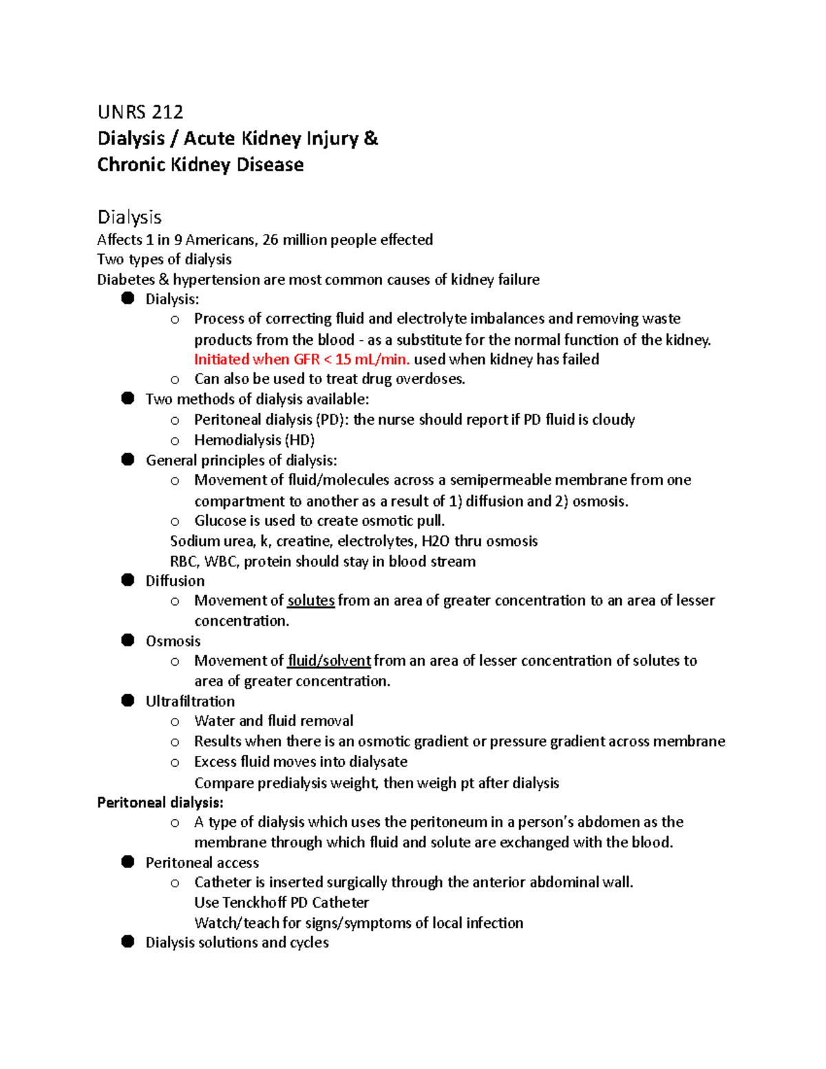 UNRS 212 Acute Kidney Injury & Chronic Kidney Disease:Dialysis lecture ...