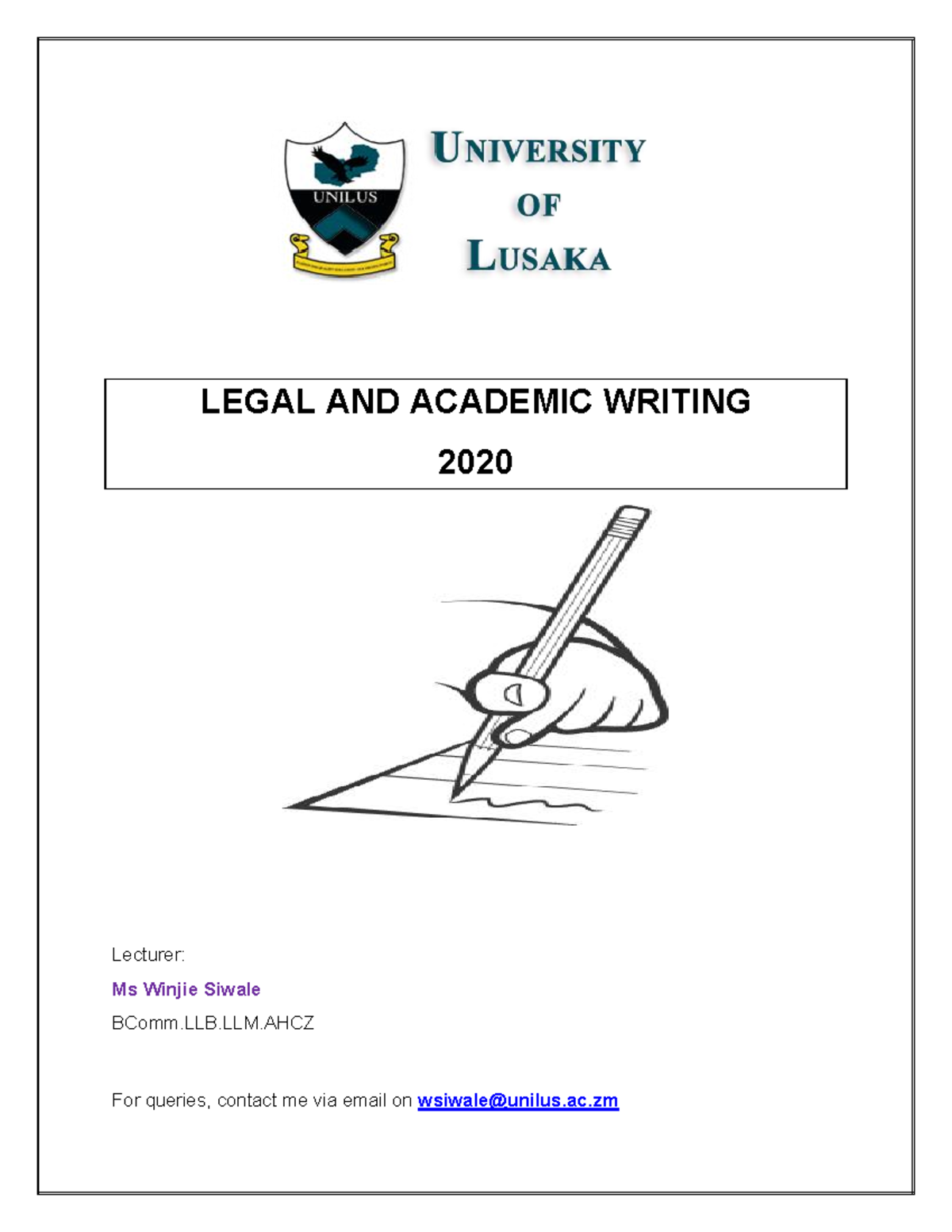 Legal and Academic Writing Course outline - LEGAL AND ACADEMIC WRITING ...